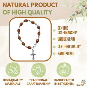 Bracelet en bois d'olivier perlé avec croix, fait main à Bethléem, cadeau unisexe, objet religieux chrétien - Product Image 2