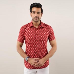 เสื้อเชิ้ตลำลองลายดอกไม้ผ้าฝ้ายสำหรับผู้ชาย, 3D 6XL ลำลองแบบมีกระดุมคอปกเข้ารูปสี100% - Product Image 1