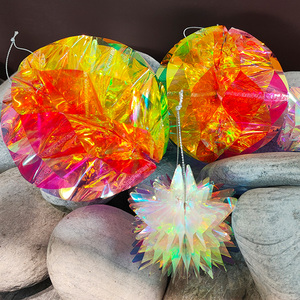 Ornements de Noël suspendus en plastique, décorations circulaires en film arc-en-ciel pour la décoration murale de fête - Product Image 3