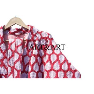 เสื้อแจ็คเก็ตผู้หญิงลายพิมพ์ดอกไม้และลายทาง ผ้าควิลท์เนื้อนุ่ม แห้งเร็ว เหมาะสำหรับงานเลี้ยงอย่างเป็นทางการ ไส้ใยฝ้ายออร์แกนิค แบบกลับด้านได้ คอวี - Product Image 3