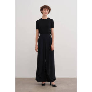 High Waist Crepe Solid Color Trousers <b>Skirt</b>-<b>Black</b> - Product Image 1