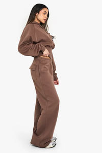 Joggers surdimensionnés à jambes larges marron pour femmes, tissu doux en molleton éponge, pantalons de survêtement 100% coton pour femmes, pantalons pour femmes - Product Image 4