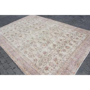 Alfombra Turca Vintage, Alfombra de 7.7x11.1 pies, Alfombra de Lana a Rayas Blancas y Rosas - Product Image 2