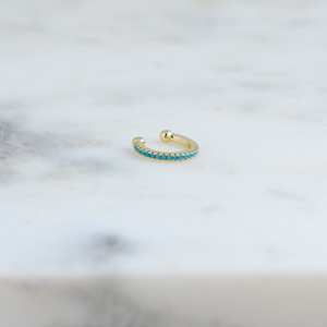 Boucles d'oreilles manchette d'oreille en pierre précieuse turquoise 925 argent Sterling plaqué or grande pierre délicate mariage fiançailles cadeau-prêt en gros - Product Image 3