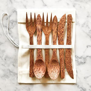 Kit de couverts biodégradables en bois de cocotier bon prix ensemble d'ustensiles en coco couverts naturels - Product Image 5