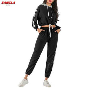 เสื้อแจ็กเก็ตมีฮู้ดและกางเกงจ็อกเกอร์สำหรับผู้หญิงเสื้อกันหนาวและชุดวอร์มสองชิ้นสำหรับคุณแม่มีโลโก้แบรนด์แฟชั่น - Product Image 5