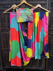 High on Demand Apparel & Accessories Fancy Thread Work Chinon Silk & Digital Print Sarees for Worldwide Supply From India - Product Image 6