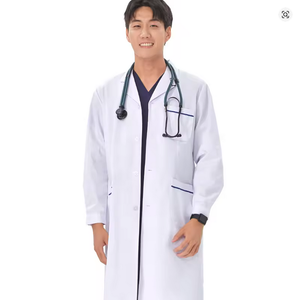 Bata básica blanca personalizable de longitud regular para hombres y mujeres como uniformes de hospital - Product Image 4