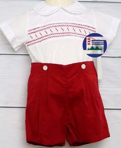 Suite for Boy Smocked Made by Hand Material <b>Silk</b> <b>Cotton</b> <b>Fabric</b> UK Traditional Smocked - Product Image 2