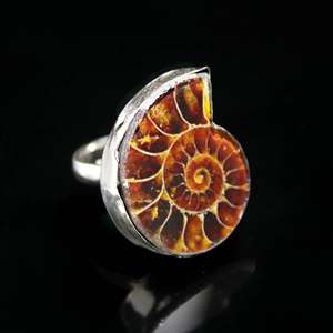 แหวนอัญมณีแอมโมไนต์ธรรมชาติทำจากเงินสเตอริง925แหวนหมั้นครบรอบปีของผู้หญิงคริสเตียนคลาสสิก - Product Image 3