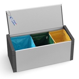 Cassapanca con Scomparti per Raccolta Differenziata, Materiale PP/PVC Resistente alle Intemperie, Uso Interno/Esterno, Design a 3 Scomparti - Product Image 1