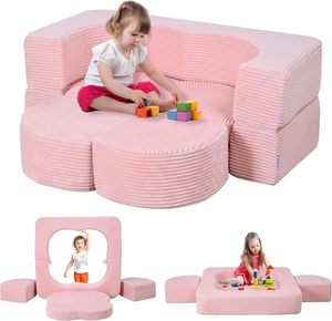 Canapé pour enfants rose <span class=keywords><strong>2</strong></span> places, canapé de jeu pour enfants, canapé modulaire confortable en velours côtelé, blocs de mousse multifonctionnels, canapé en mousse pour tout-petits <span class=keywords><strong>2</strong></span> places - Product Image 4