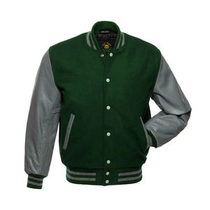 Veste de baseball grise à manches vertes avec manches en cuir, veste de baseball personnalisée en cuir pour hommes - Product Image 2