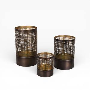 Ensemble de bougeoirs modernes en métal noir avec motif floral mandala et finition or chaud - Product Image 5