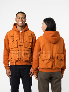 100% Cotton High Quality Hooded <b>Vest</b> with Multiple Pockets Casual Outdoor Working Jacket Heavy <b>Weight</b> Thicken Cotton Hoodies - Product Image 3