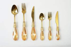 Stylish Pink And White Modern Style Resin Handle Cutlery Featuring Silver Head <b>Flatware</b> For Homes Restaurants And Parties - Product Image 4