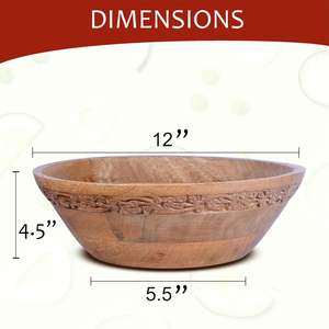 Bol décoratif en bois de manguier pour légumes Fruits et plus Bol de service en bois fait à la main Maison rustique Taille personnalisée Couleur bois naturel - Product Image 3