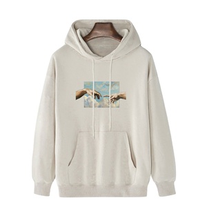 เสื้อฮู้ดแบบสวมหัวผ้าคอตตอน100% สำหรับผู้ชาย,ผ้าฟรีซสีพื้นพิมพ์ลายกราฟิกมือสัมผัส - Product Image 1