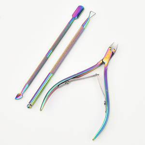 ชุดก้ามตัดหนังกำพร้าไทเทเนียมหลากสี3ชิ้นตัวผลักสแตนเลสสำหรับเล็บเท้าเล็บเท้าที่แหลมคมตรง - Product Image 2