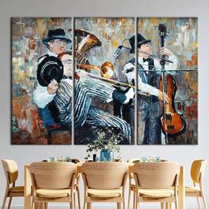 Lienzo estampado con motivos de jazz elegantes - Decoración de pared con música moderna, 3 piezas: estirado sobre lienzo - Product Image 1