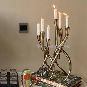 Premium Quality Aluminum Metal With Glass Unique Leaf Design Design Golden Finished unique, candle <b>jar</b> Candle Holder - Product Image 2