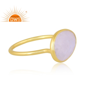 Best Selling Sterling Silver 18K Gold Plated Natural <b>Rainbow</b> Moonstone Gemstone Stackable Ring Custom Jewelry Manufacturer - Product Image 2