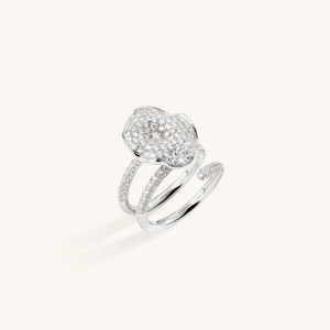 Elegant White Flower <b>Ring</b> with Sparkling Clear <b>Crystals</b> Silver Plated Floral Statement Adjustable Women Fashion Jewelry - Product Image 2