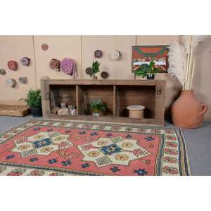 พรมขนสัตว์สีเบจสีแดงแบบดั้งเดิมดั้งเดิมดั้งเดิม5.2x7.3ฟุตสไตล์ตุรกีพื้นที่ขนาดใหญ่แบบเย็บปะติดปะต่อกันสำหรับห้องนั่งเล่นห้องโถงของตกแต่งสำหรับวัยรุ่น - Product Image 2