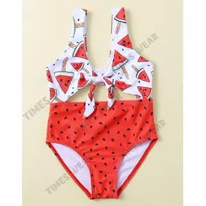 New Personalized Custom Baby Girl Watermelon Print Knot Front One Piece Swimsuit Toddler Girl Beach Suit