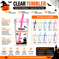 Gobelets en plastique transparent de 16 oz pour fêtes d'Halloween avec couvercle à vis, paille réutilisable, impression personnalisée, cadeaux