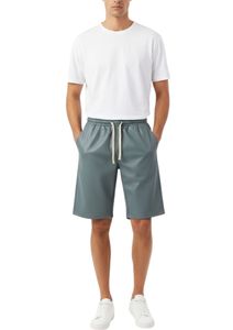 <b>Mens</b> Solid Color Genuine Leather <b>Shorts</b> with Adjustable Drawstring <b>Waist</b> Fashionable - Product Image 4