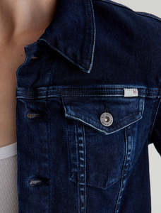 เสื้อแจ็กเก็ตผ้าเดนิมสำหรับผู้หญิงเสื้อแจ็กเก็ตผ้าคอตตอนแท้สำหรับสตรีทแวร์แบบมีซิปสีฟ้า - Product Image 4