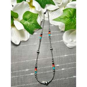 Collar Navajo con Cadenas de Cuentas de Plata de Ley y Piedras Múltiples, con Patrones de Números y Ancla, para Bodas, Fiestas y Regalos - Product Image 1