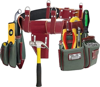 Sac à outils en cuir de vachette robuste et léger pour l'été, 15 poches, 7 grandes poches, 1 porte-ruban adhésif, 4 anneaux en D, ceinture porte-outils, taille standard 30-46
