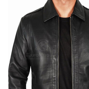 Custom Logo Print High Quality Eco-Friendly <b>Lightweight</b> Comfortable <b>Men</b> Cow Skin Leather <b>Jacket</b> Stand Collar Front Logo - Product Image 6