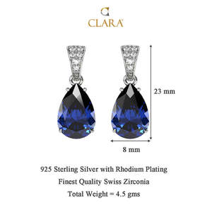 Boucles d'oreilles CLARA pour femmes en argent sterling 925 bleu royal, plaquées rhodium avec zircone suisse et accents en or 18 carats - Product Image 5