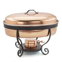 Plat de service ovale de luxe en cuivre avec couvercle dôme décoratif, écologique, durable, fait main, chauffe-plats pour événements et traiteur