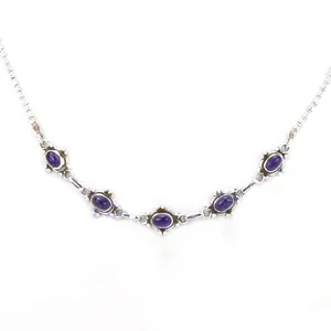 925 <b>Sterling</b> <b>Silver</b> Amethyst Pendant Necklace <b>Women</b> Classic Link <b>Chain</b> Bezel Setting Secure Clasp Geometric Shape Everyday Wear - Product Image 2