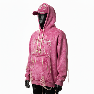 Sudadera Premium con Lavado Ácido, 320GSM, Mezcla de Algodón Grueso, Tacto Suave, Diseño Desgastado, Bordado con Logotipo Personalizado, Sudadera Básica - Product Image 2