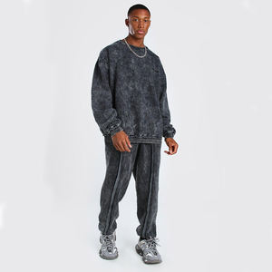 Wholesale Price Best Selling French Terry Sweatsuit Custom Sweatpants and Hoodie Set Acid Wash Rhinestone Tracksuit - Product Image 4