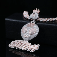 Pendentif personnalisé en forme de smiley glacé avec couronne, look diamant, style hip hop, collier bling bling, bijoux
