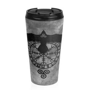 Taza de viaje de acero inoxidable Raven con regalo de aniversario de plástico negro, regalos de marido, regalo de parejas, regalos de Navidad - Product Image 1