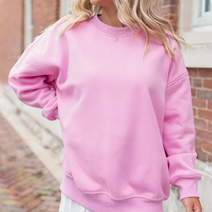 Luxury High Quality Custom 3D Embroidered <b>Pink</b> Cotton Fleece Woven Winter Boxy <b>Sweatshirt</b> Crew Neck Women - Product Image 4
