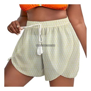 Shorts de algodón con estampado de bloques y cordón en la cintura para mujer, ropa de descanso de verano - Product Image 5