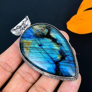 Colgante de labradorita de Plata de Ley 925 hecho a mano, ajuste de bisel, piedra preciosa Natural de gran tamaño, joyería de compromiso inspirada en la Vintage - Product Image 5