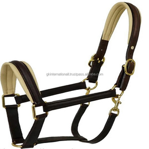 Double couche Extra confort Gris ou crème rembourré de luxe en cuir de course de chevaux licou disponible au prix de gros d'usine - Product Image 1