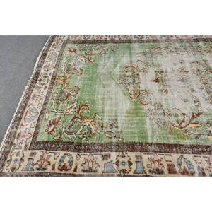 พรมขนสัตว์ตุรกีสีเขียว & สีเบจขนาด6.5x9.4ฟุตแนววินเทจผ้าถักทอแบบเรียบสำหรับตกแต่งห้องนั่งเล่น - Product Image 4