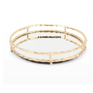 Plateau en métal fait à la main décoration de mariage plateau en verre miroir avec poignée royale brillante prix abordable - Product Image 3