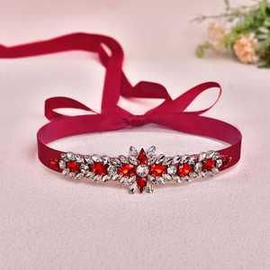 Cinturón Ajustable con Pedrería Borgoña Bridella BS191R para Bodas, Bailes de Graduación y Eventos Formales - Product Image 5