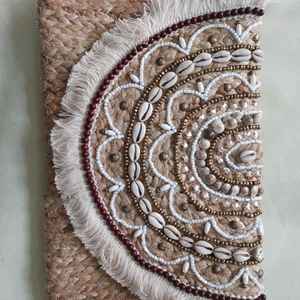 กระเป๋าคลัทช์ปอกระเจากระเป๋าสตางค์แบบยาวประดับด้วยลูกปัดประดับพู่สำหรับผู้หญิง - Product Image 5